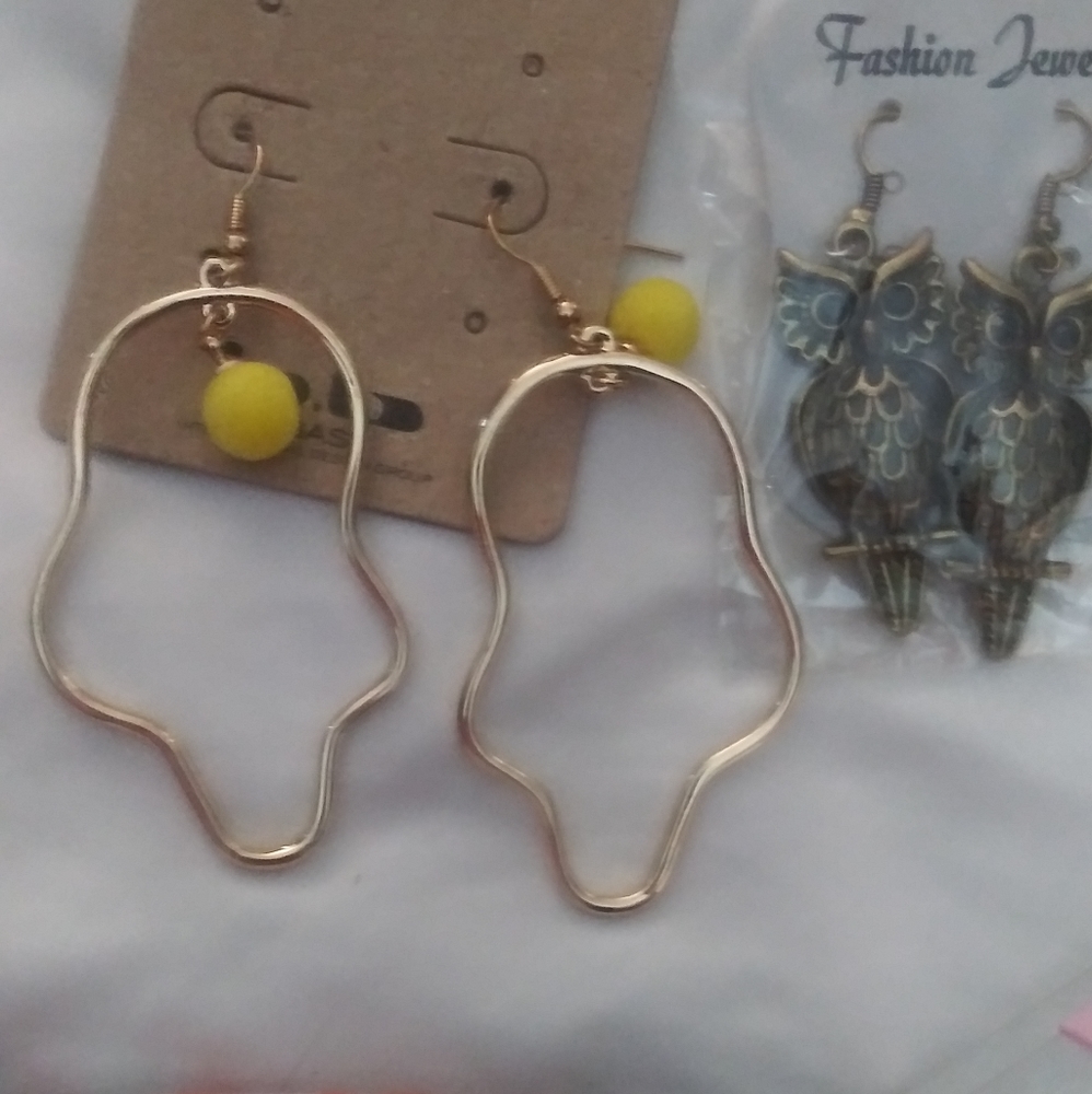 New 2 pair of fashion earings owl earings and hoop